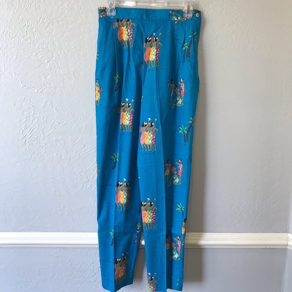 Vintage Novelty Print High Rise Pleated Pants